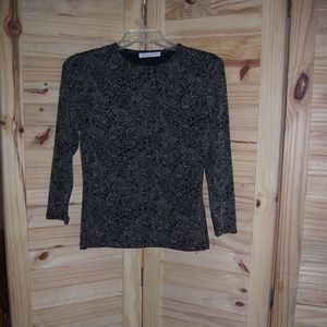 Susan Lawrence Black L/S Plaisley Print Top Sz P